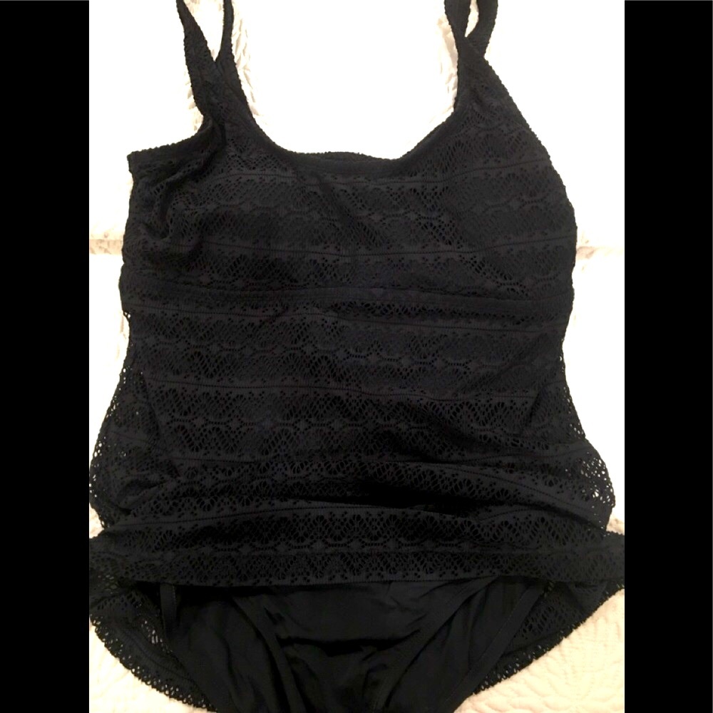 Black lace overlay one piece swimsuit